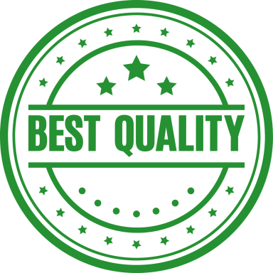 Grüner Stempel mit dem Text „BEST QUALITY“ und Sternen.