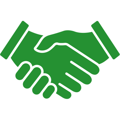 Zwei Hände, die sich zum Händedruck treffen, symbolisieren Zusammenarbeit und Einigung.